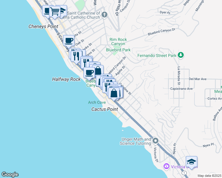 map of restaurants, bars, coffee shops, grocery stores, and more near 1759 Glenneyre Street in Laguna Beach