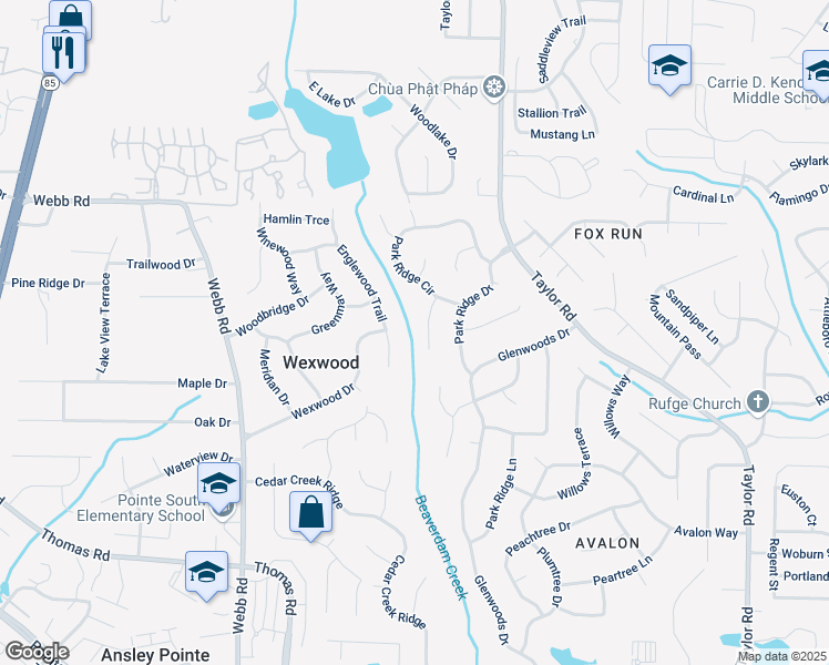 map of restaurants, bars, coffee shops, grocery stores, and more near 8249 Creekline Court in Riverdale