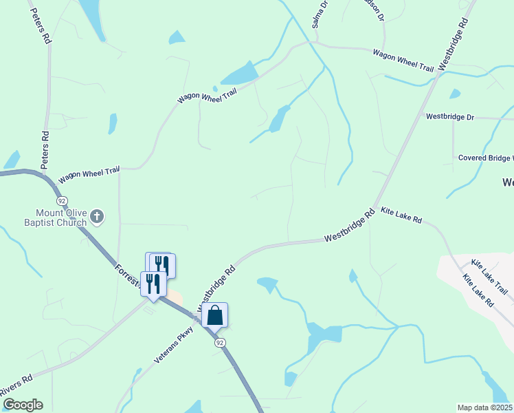 map of restaurants, bars, coffee shops, grocery stores, and more near 160 Thistlewood Lane in Fayetteville