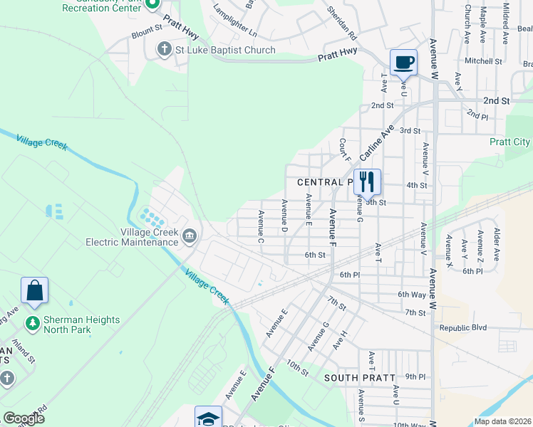 map of restaurants, bars, coffee shops, grocery stores, and more near 304 5th Place Pratt in Birmingham