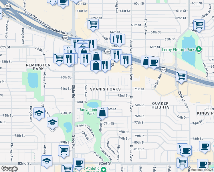 map of restaurants, bars, coffee shops, grocery stores, and more near 7013 Wayne Avenue in Lubbock