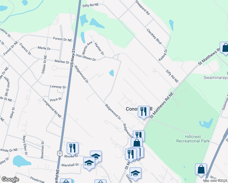 map of restaurants, bars, coffee shops, grocery stores, and more near 3042 Von Ohsen Drive in Orangeburg