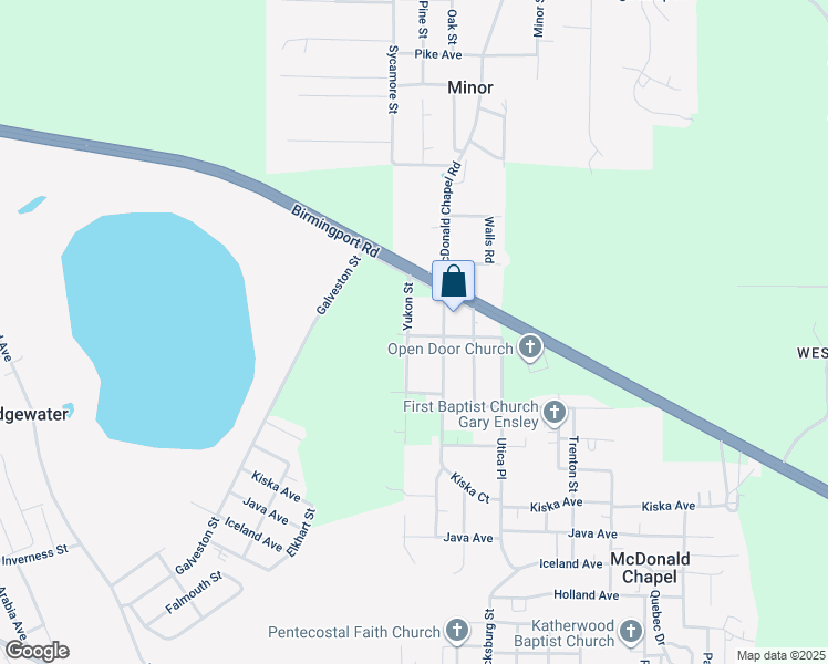 map of restaurants, bars, coffee shops, grocery stores, and more near 1501 Yukon Street in Birmingham