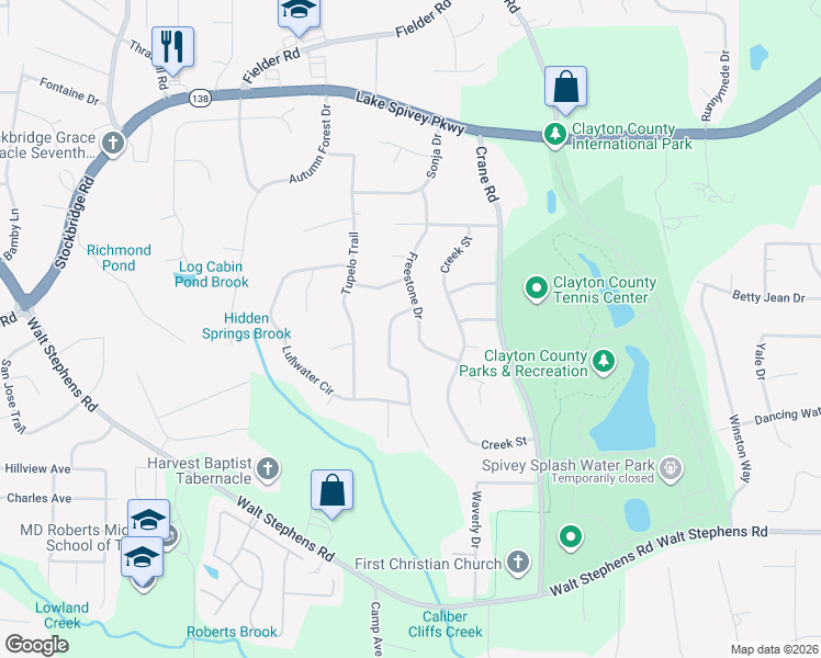 map of restaurants, bars, coffee shops, grocery stores, and more near 8243 Freestone Drive in Jonesboro