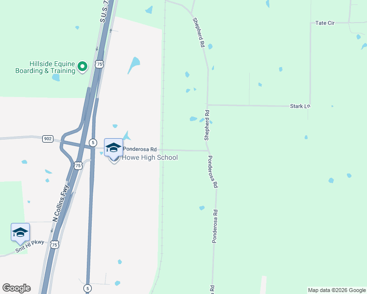 map of restaurants, bars, coffee shops, grocery stores, and more near 502 Ponderosa Road in Sherman