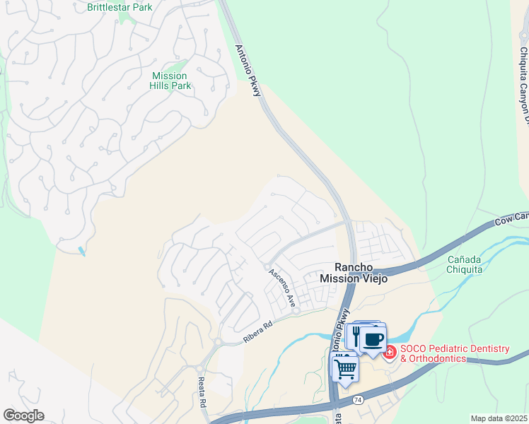 map of restaurants, bars, coffee shops, grocery stores, and more near 26 Cache Street in Ladera Ranch