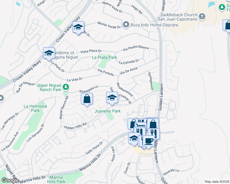 map of restaurants, bars, coffee shops, grocery stores, and more near 29852 Sandling Court in Laguna Niguel