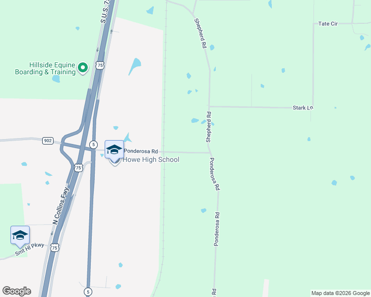 map of restaurants, bars, coffee shops, grocery stores, and more near 502 Ponderosa Road in Sherman
