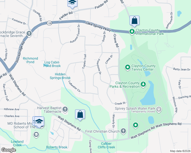 map of restaurants, bars, coffee shops, grocery stores, and more near 8243 Freestone Drive in Jonesboro