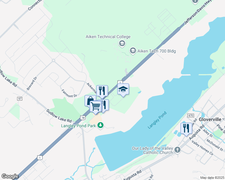 map of restaurants, bars, coffee shops, grocery stores, and more near 2455 Jefferson Davis Highway in Graniteville