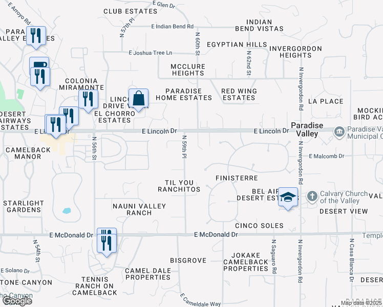 map of restaurants, bars, coffee shops, grocery stores, and more near 5929 East Lincoln Drive in Paradise Valley