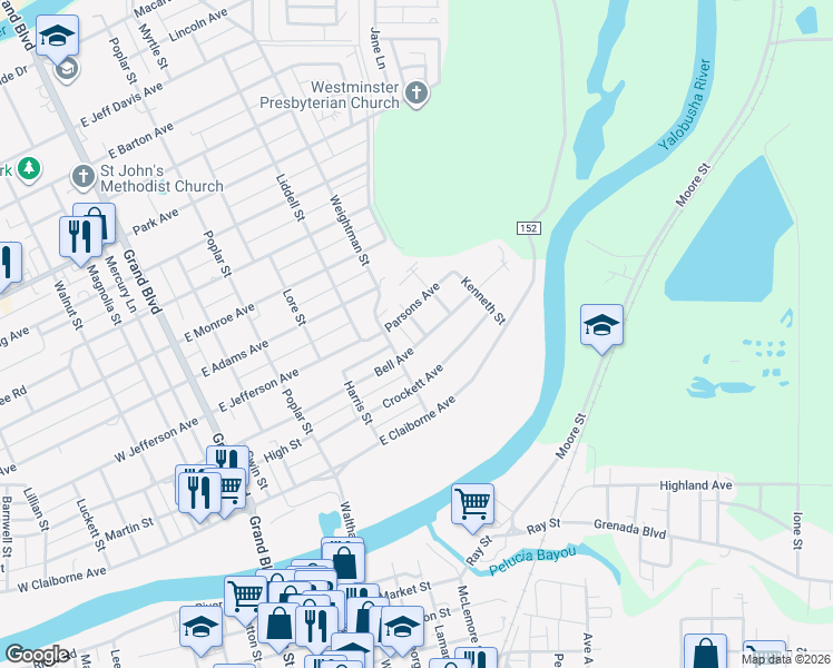 map of restaurants, bars, coffee shops, grocery stores, and more near 613 Bell Avenue in Greenwood