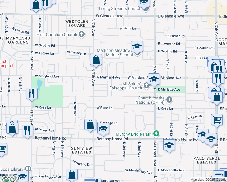 map of restaurants, bars, coffee shops, grocery stores, and more near 6264 North 4th Drive in Phoenix