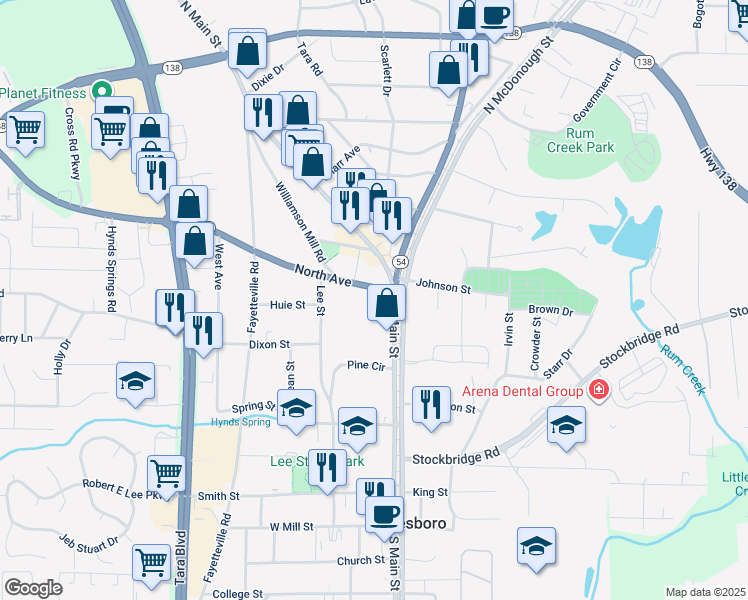 map of restaurants, bars, coffee shops, grocery stores, and more near 109 North Avenue in Jonesboro