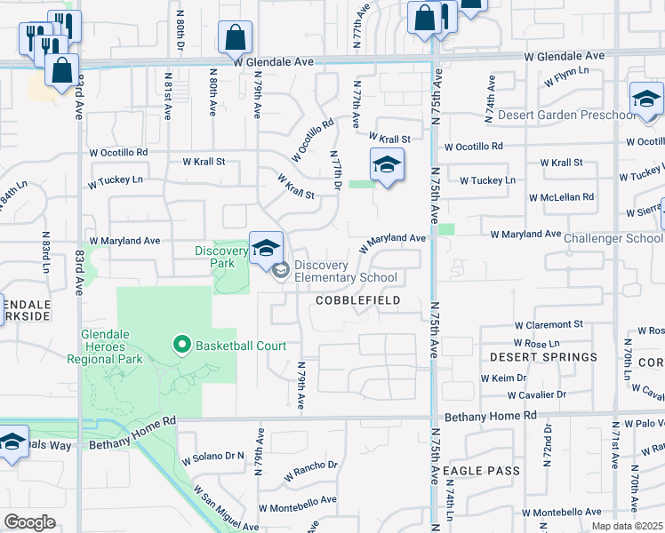 map of restaurants, bars, coffee shops, grocery stores, and more near 7715 W Griffin Ave in Glendale