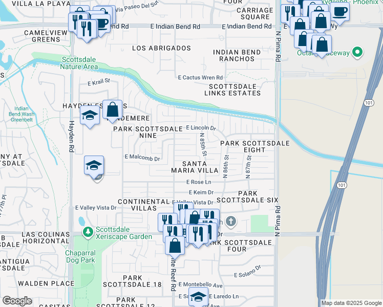map of restaurants, bars, coffee shops, grocery stores, and more near 8431 East Citrus Way in Scottsdale