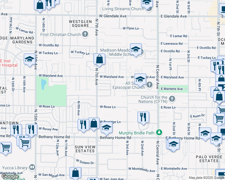 map of restaurants, bars, coffee shops, grocery stores, and more near 6264 North 4th Drive in Phoenix
