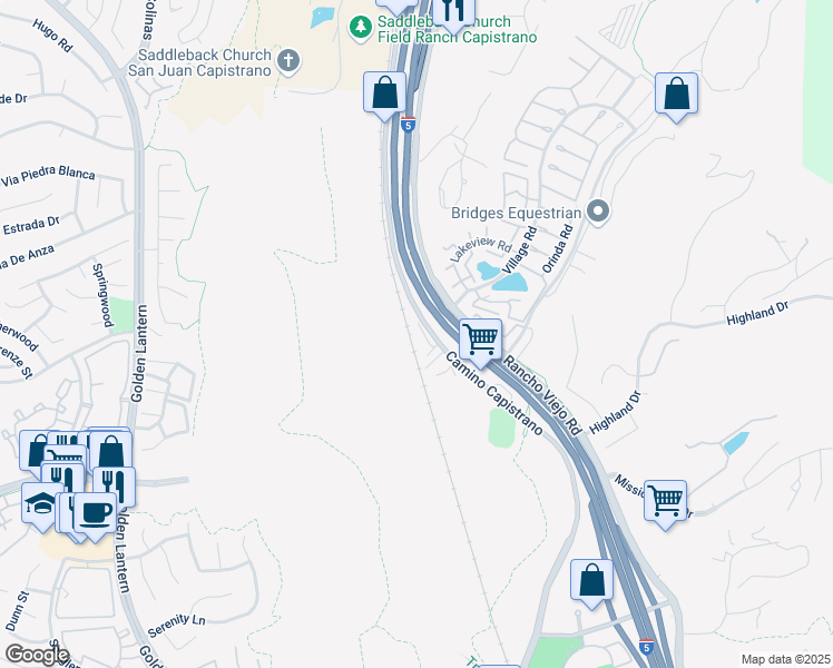 map of restaurants, bars, coffee shops, grocery stores, and more near 29859 Hidden Creek Drive in San Juan Capistrano