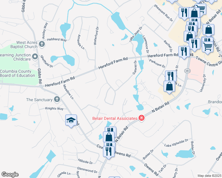 map of restaurants, bars, coffee shops, grocery stores, and more near 468 Connemara Trail in Evans