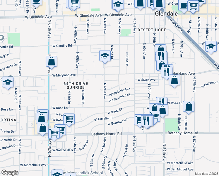 map of restaurants, bars, coffee shops, grocery stores, and more near 6234 West Citrus Way in Glendale