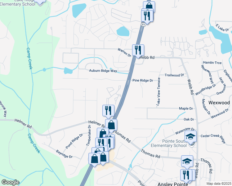 map of restaurants, bars, coffee shops, grocery stores, and more near 201 Chase Ridge Drive in Riverdale