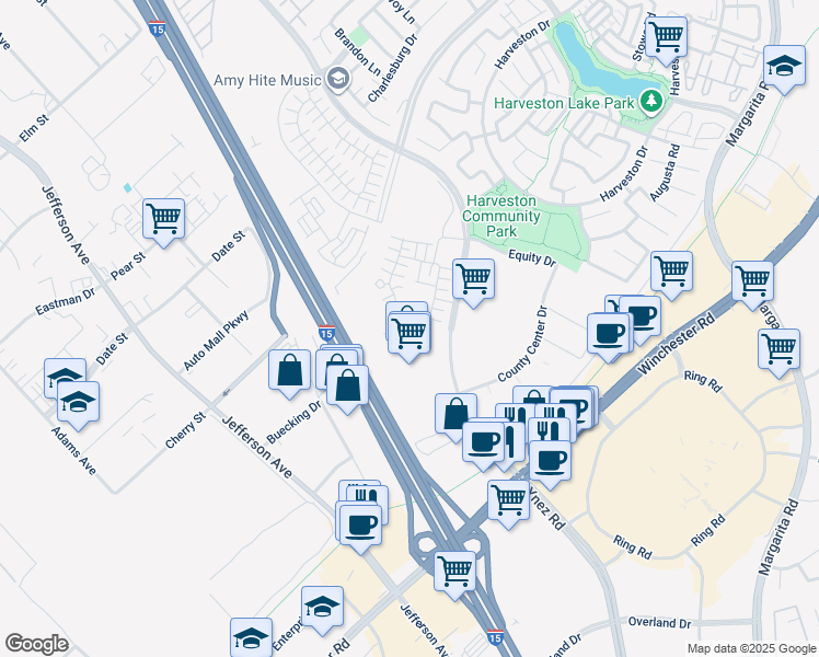 map of restaurants, bars, coffee shops, grocery stores, and more near 28485 Via Rioja in Temecula