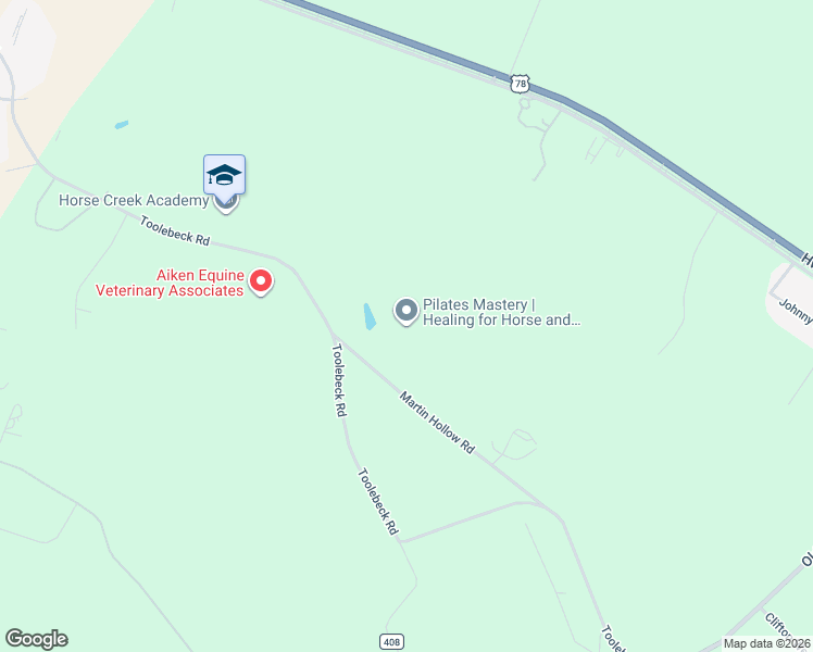 map of restaurants, bars, coffee shops, grocery stores, and more near 127 Martin Hollow Road in Aiken