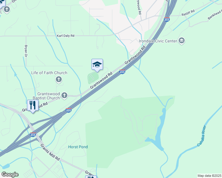 map of restaurants, bars, coffee shops, grocery stores, and more near 5191 Pine Whispers Drive in Birmingham