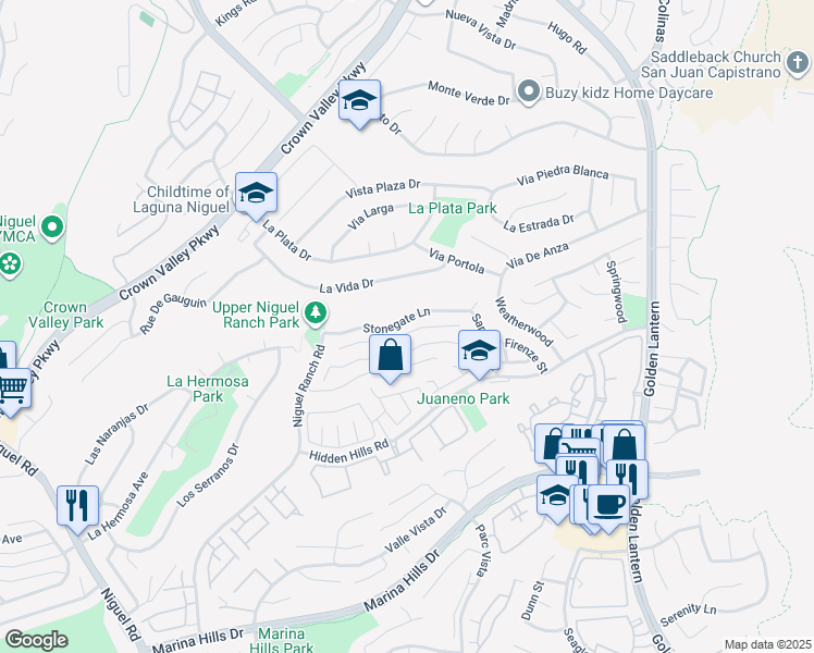 map of restaurants, bars, coffee shops, grocery stores, and more near 24965 Eaton Ln in Laguna Niguel