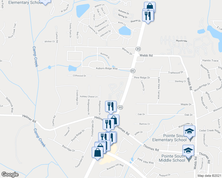 map of restaurants, bars, coffee shops, grocery stores, and more near 1703 Chase Ridge Drive in Riverdale