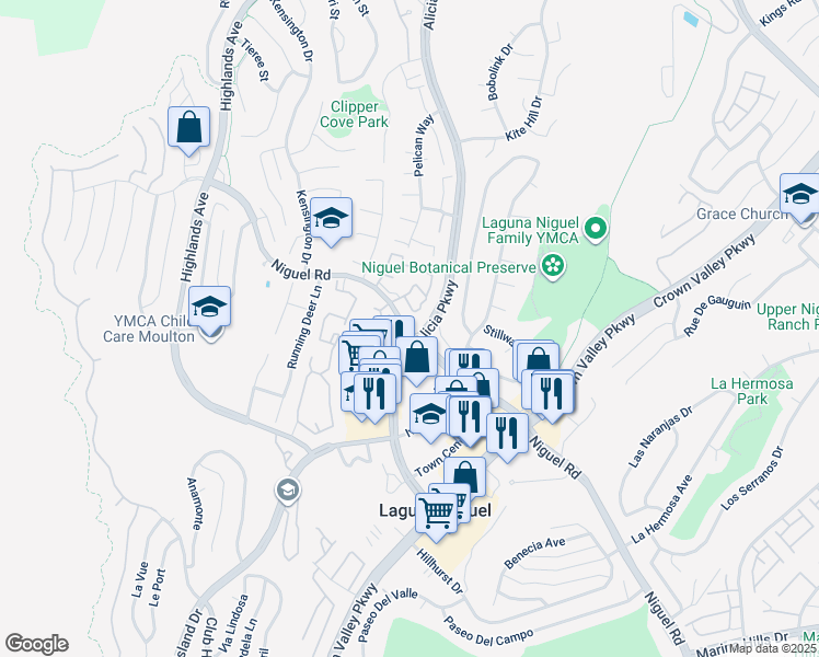 map of restaurants, bars, coffee shops, grocery stores, and more near 29735 Niguel Rd in Laguna Niguel