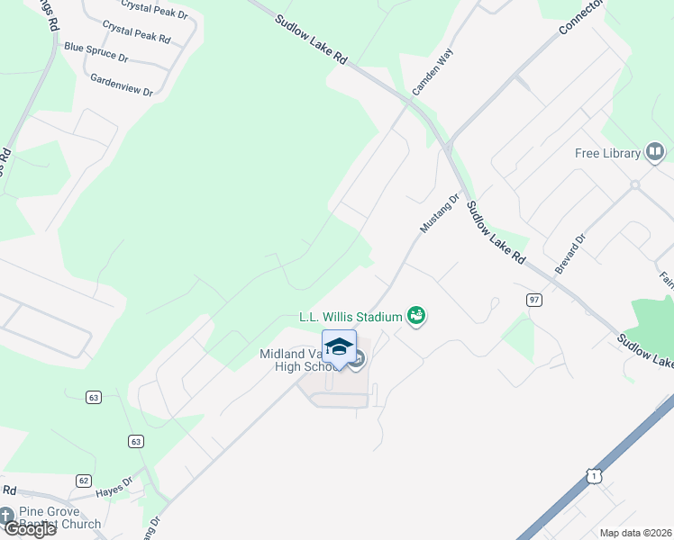 map of restaurants, bars, coffee shops, grocery stores, and more near 210 Mustang Drive in Graniteville
