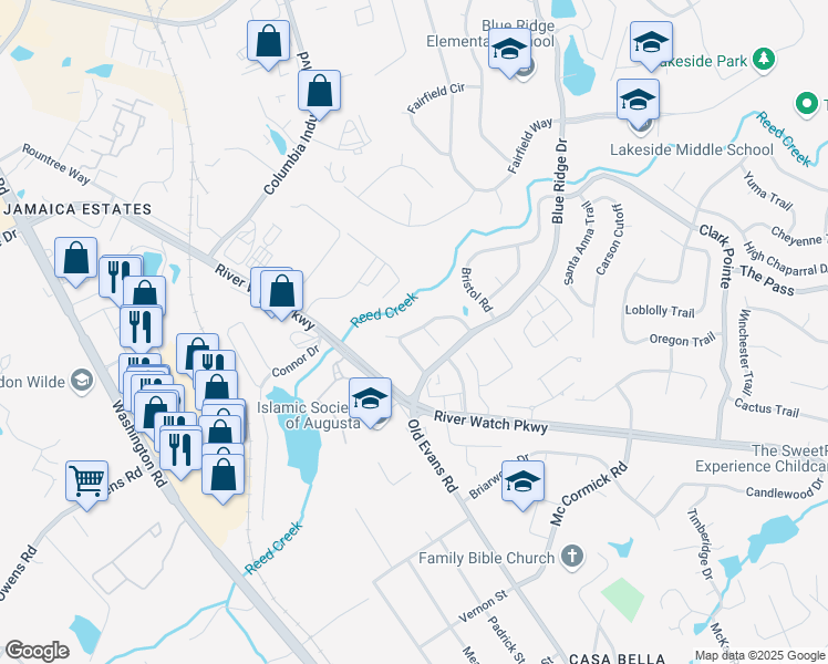 map of restaurants, bars, coffee shops, grocery stores, and more near 425 Halifax Drive in Martinez