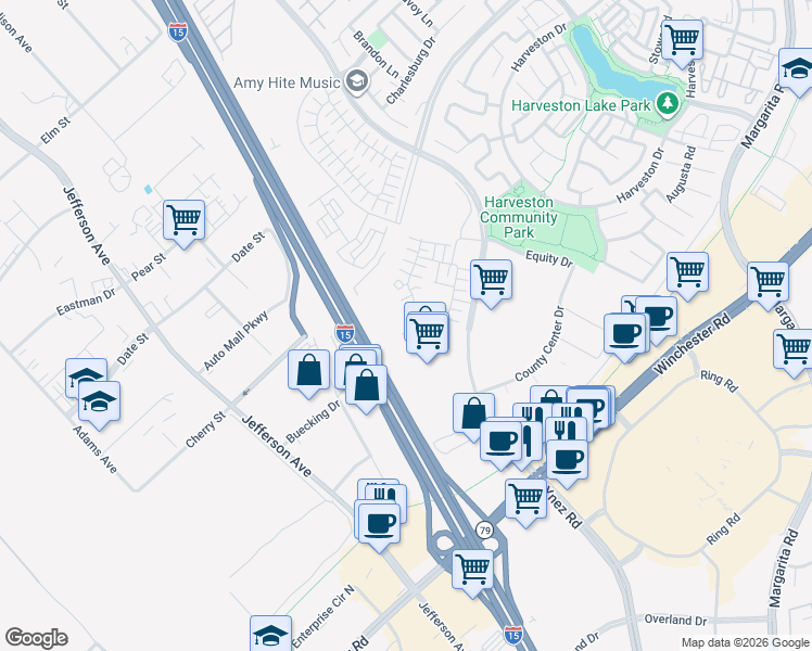 map of restaurants, bars, coffee shops, grocery stores, and more near 28564 Via Navarra in Temecula