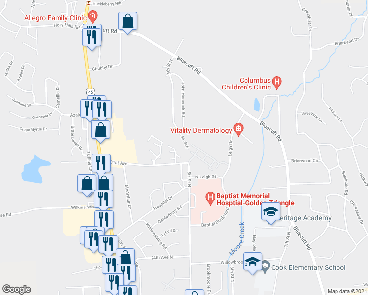 map of restaurants, bars, coffee shops, grocery stores, and more near 3201 5th Street North in Columbus