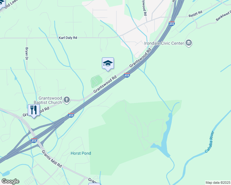 map of restaurants, bars, coffee shops, grocery stores, and more near 5191 Pine Whispers Drive in Birmingham