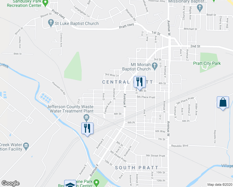 map of restaurants, bars, coffee shops, grocery stores, and more near 501 Avenue East in Birmingham