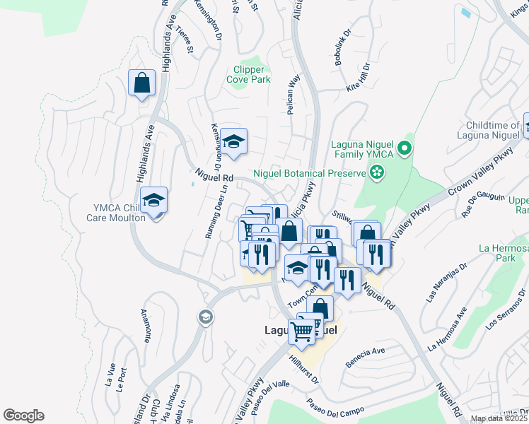 map of restaurants, bars, coffee shops, grocery stores, and more near 23621 Wakefield Court in Laguna Niguel