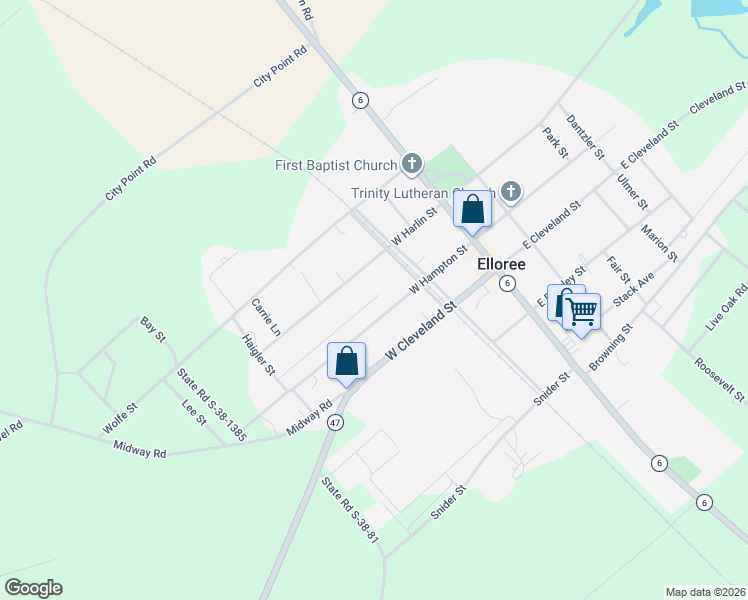 map of restaurants, bars, coffee shops, grocery stores, and more near 600-686 W Hampton St in Elloree