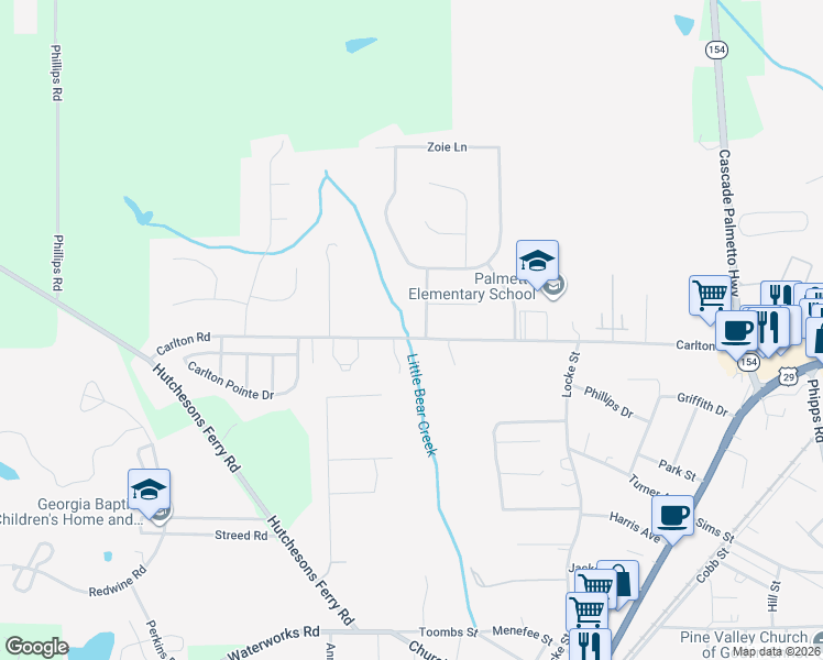 map of restaurants, bars, coffee shops, grocery stores, and more near 500 Carlton Road in Palmetto