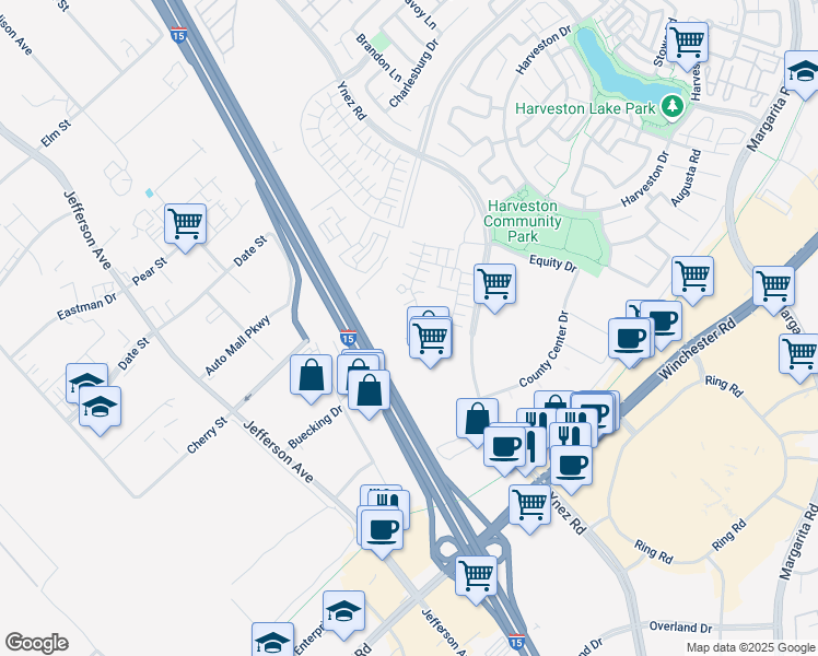 map of restaurants, bars, coffee shops, grocery stores, and more near 28564 Via Navarra in Temecula