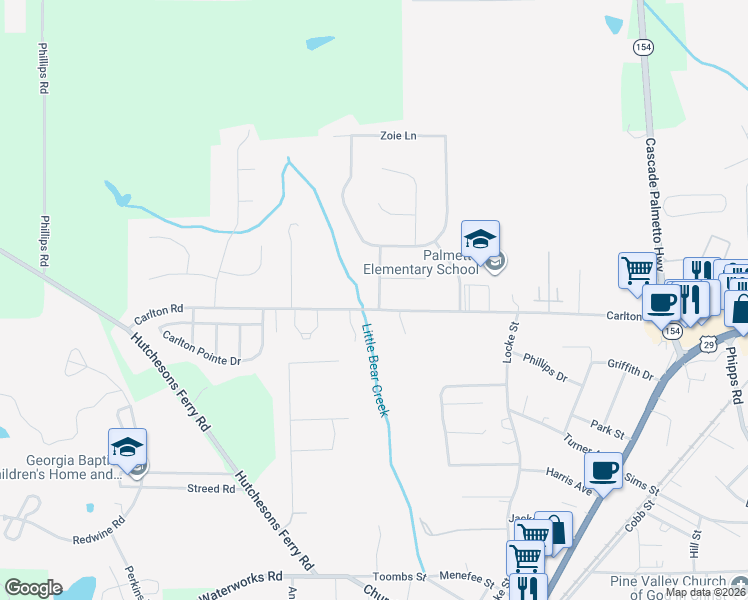 map of restaurants, bars, coffee shops, grocery stores, and more near 500 Carlton Road in Palmetto