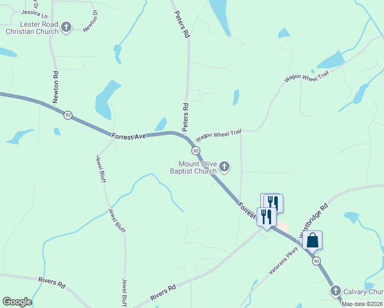 map of restaurants, bars, coffee shops, grocery stores, and more near 1600 Georgia 92 in Fairburn