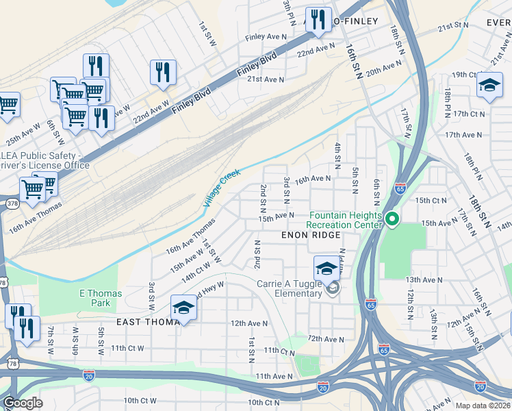 map of restaurants, bars, coffee shops, grocery stores, and more near in Birmingham