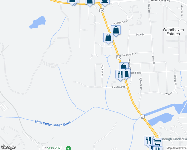 map of restaurants, bars, coffee shops, grocery stores, and more near 528 Harvick Circle in Stockbridge