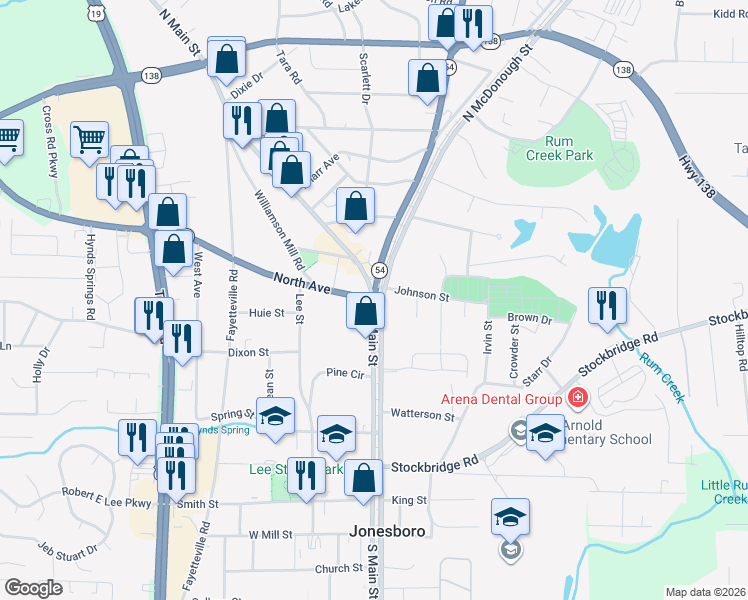 map of restaurants, bars, coffee shops, grocery stores, and more near in Jonesboro