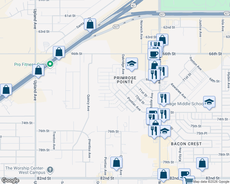 map of restaurants, bars, coffee shops, grocery stores, and more near 6903 70th Street in Lubbock