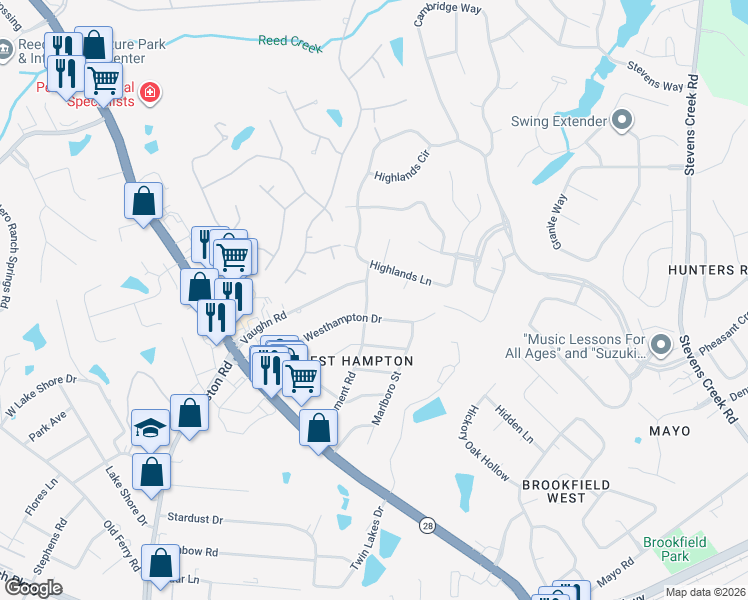 map of restaurants, bars, coffee shops, grocery stores, and more near 3600 Westhampton Drive in Martinez