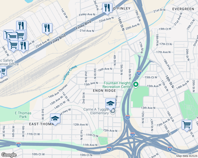 map of restaurants, bars, coffee shops, grocery stores, and more near 300 15th Avenue North in Birmingham