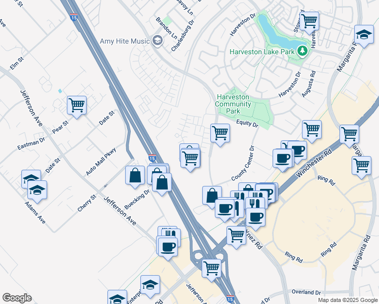 map of restaurants, bars, coffee shops, grocery stores, and more near 28604 Via Rueda in Temecula